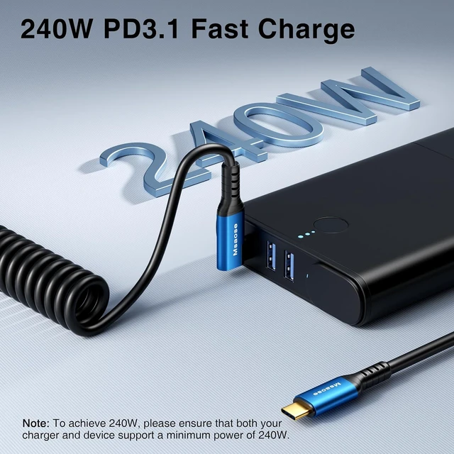 Alt view image 2 of 7 - Right-Angle Thunderbolt 4 Coiled Cable 2-Pack, 3.3FT 40Gbps, 240W, 8K@60Hz/4K@144Hz for iPhone 17/16/15, Galaxy, Mac mini M4, eGPU, Car Chargers, CarPlay, Tethering (Straight to Angled)