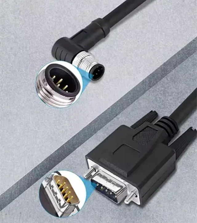 Alt view image 3 of 6 - DB9 RS232 Waterproof Power Industrial Cable Assembly Right Angle M12 8Pin Male to D-Sub 9Pin Male Shielded Cable