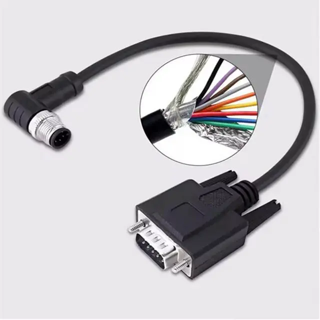 Alt view image 4 of 6 - DB9 RS232 Waterproof Power Industrial Cable Assembly Right Angle M12 8Pin Male to D-Sub 9Pin Male Shielded Cable
