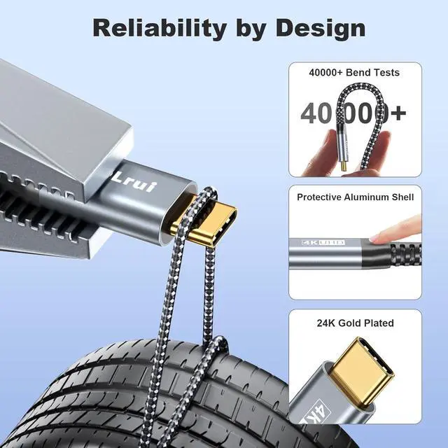 Alt view image 7 of 7 - USB C Data Cable 20Gbps High-Speed Transfer, 3FT 2-Pack, USB 3.2 Gen 2x2 | 4K@60Hz USB C Monitor Cable, 100W PD Fast Charging, Portable Monitors, External SSDs, Docks, Braided Nylon