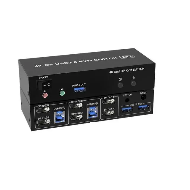 Main image of Dual Monitor KVM Switch,DisplayPorts 4K@60Hz DP 1.2 KVM Switch for 2 Computers Share 2 Monitors and 3 USB 3.0 Ports/Audio/Mic(AU Plug Adapter)