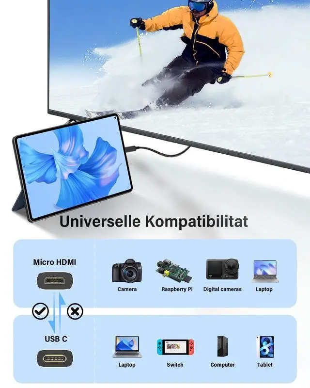 Alt view image 2 of 7 - 4K Micro HDMI to USB C Cable, 6FT Nylon Braided High-Speed Uni-Directional Cord Supports 4K@60Hz & 2K@120Hz, Compatible with Sony ZV-E10, Canon EOS M50, Raspberry Pi 4, GoPro Hero 7/6/5, Black