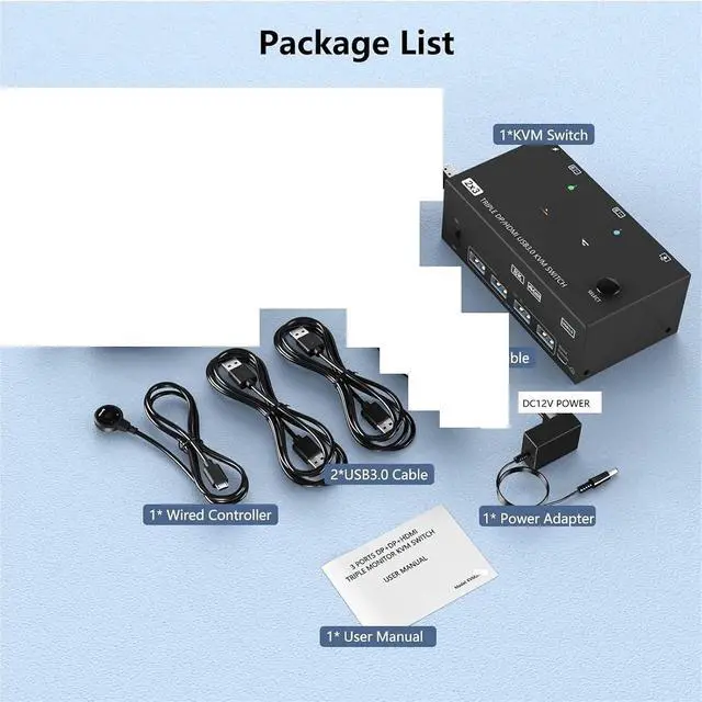 Alt view image 2 of 2 - 2HDMI + Displayport KVM Switch 3 Monitors 2 Computers 8K@60Hz 4K@144Hz,Triple Monitor KVM Switch for 2 Computers Share 3 Monitor(with UK Plug)
