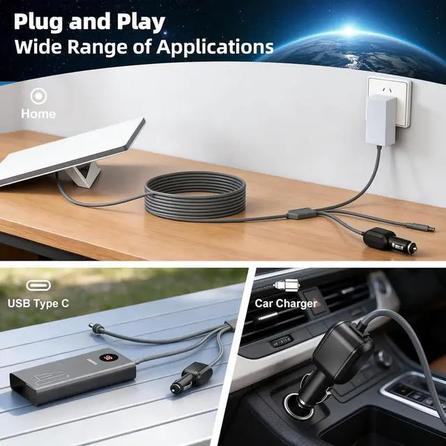 Alt view image 3 of 7 - 3 in 1 Starlink Mini Cable 16FT/ 5M, 18AWG Starlink Mini 100W High-Speed USB C/Car Charger/DC to DC Power Cable Starlink Mini Car Cigarette Lighter Replacement Waterproof Extension Cable Accessories