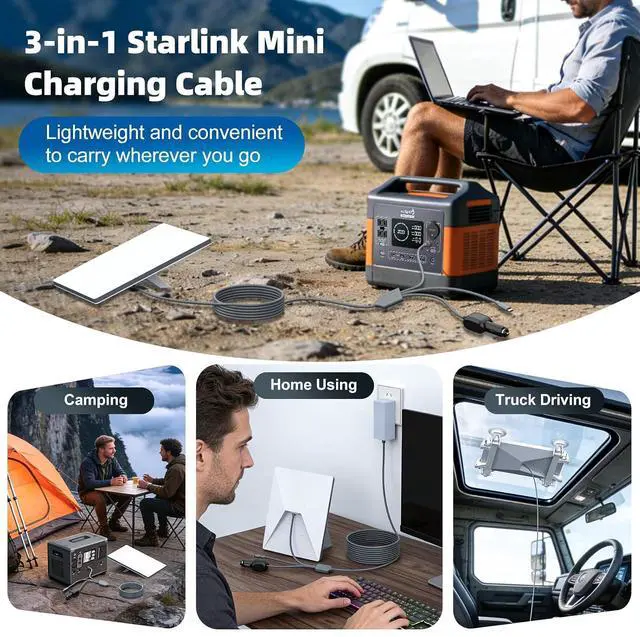Alt view image 7 of 7 - 3 in 1 Starlink Mini Cable 16FT/ 5M, 18AWG Starlink Mini 100W High-Speed USB C/Car Charger/DC to DC Power Cable Starlink Mini Car Cigarette Lighter Replacement Waterproof Extension Cable Accessories