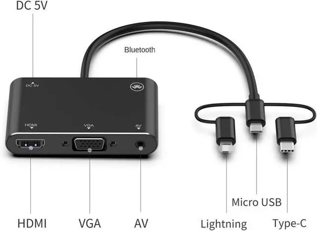 Alt view image 2 of 6 - VGA HDMI-Compatible Adapter USB Type C/Micro to 4K TV Projector Monitor HDTV Conventer Compatible with All Mobile Phone Devices 8Pin