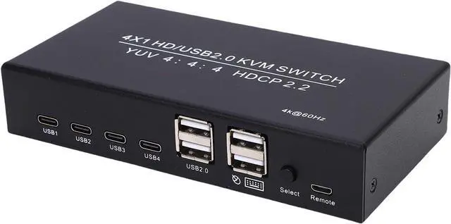 Main image of 4K KVM Switch, 4 Port USB HD Multimedia Switcher Support 4K@60Hz HDR HDCP2.2 3D, with IR Remote Control, for PC Laptop