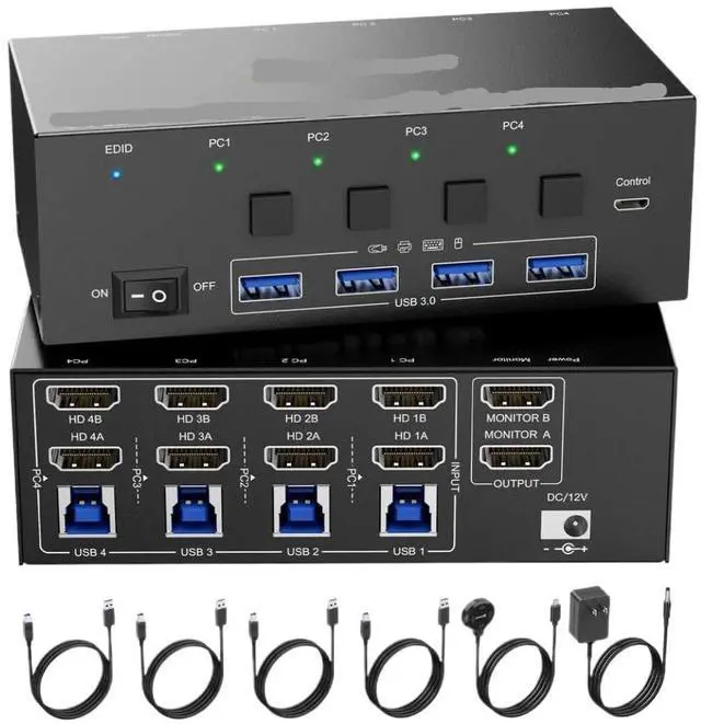 Main image of HDMI KVM Switch with Audio 4 in 1 Out 8K@60Hz USB 3.0 EDID Compatible with 4 Computers(Cable Length: 1.5m)
