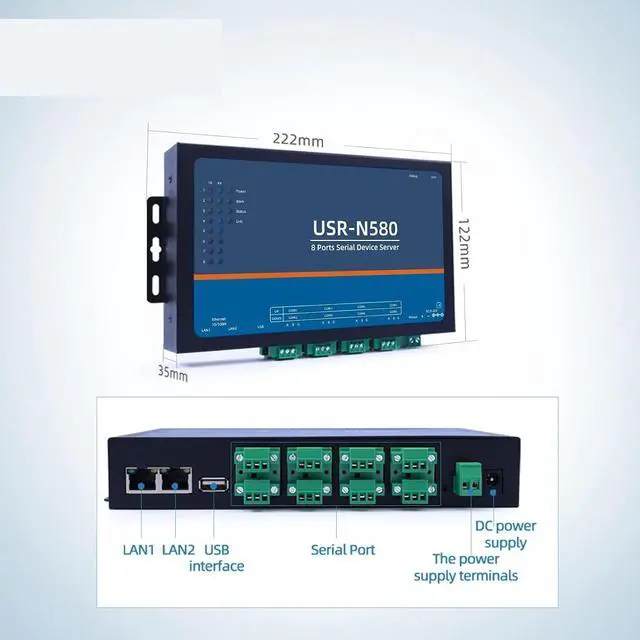 Alt view image 4 of 4 - 8 Ports RS485 to Ethernet Converter Serial Device Server MQTT Modbus Gateway Support SSL/TLS Edge Computing USR-N580