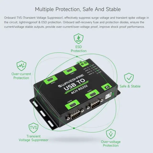 Alt view image 5 of 7 - Industrial Isolated USB to 4CH RS232 Converter (DB9 Male Interface) Adopts Original FT4232HL Chip Compatible with Multi-OS Mac/Linux/Android/Windows (USB to 4CH RS232)