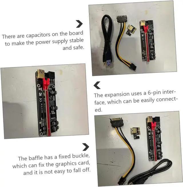 Alt view image 3 of 7 - 6sets Pin Pci-e Riser Card Extension Adapter for Gpu Pci Express Riser Cable Fixed Buckle Graphics Card Support USB to