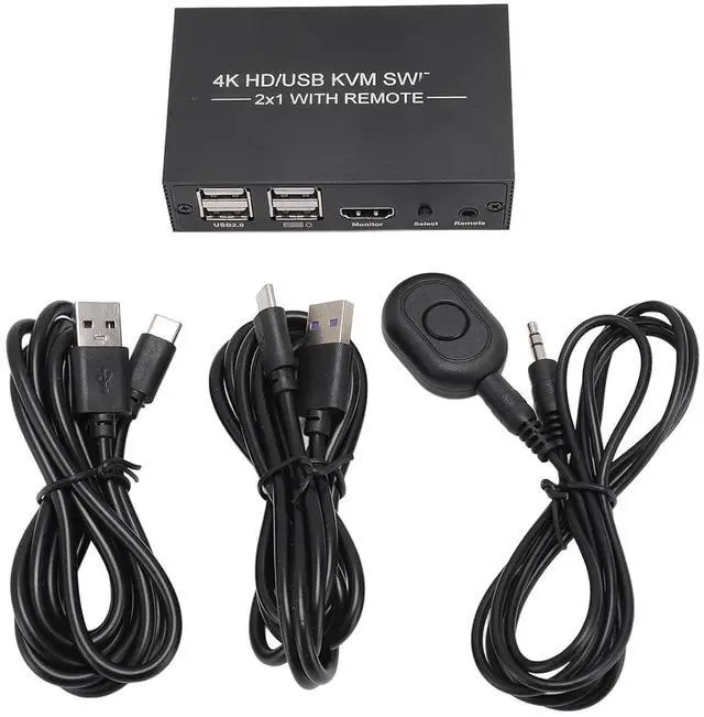 Main image of HDMI KVM Switch, 4 USB 2.0 Ports 1 Monitors 2 Computers 4K@60Hz, HDMI Switcher with 2 USB Cables for Home Theater, Gaming and Entertainment