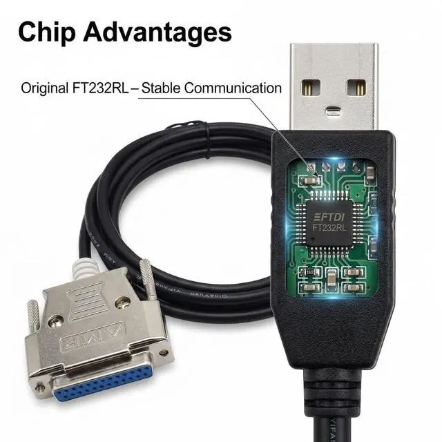 Alt view image 2 of 7 - USB to DB25 Female Cable FT232RL RS232 Serial Cable for BIO-TEK Microplate Reader PN75053, 6ft Industrial Shielded Data Cable