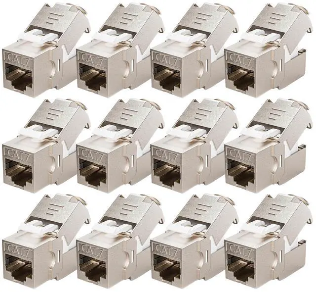 Main image of 12 Pcs RJ45 Cat7 Cat6A Shielded Keystone Jack, Cat 7 10Gbps Easy Toolless Modular Jacks PoE for 23 to 24 AWG Solid or Stranded S/FTP Ethernet Cable