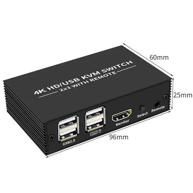 Alt view image 7 of 7 - HDMI KVM Switch, 4 USB 2.0 Ports 1 Monitors 2 Computers 4K@60Hz, HDMI Switcher with 2 USB Cables for Home Theater, Gaming and Entertainment