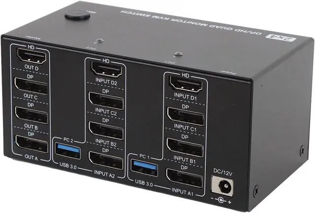 Alt view image 3 of 7 - KVM Switch, 4 Monitors 2 Computers DisplayPort 8K 60Hz 4K 144Hz, with 4 USB 3.0 Ports, for OS X Unix (US Plug)