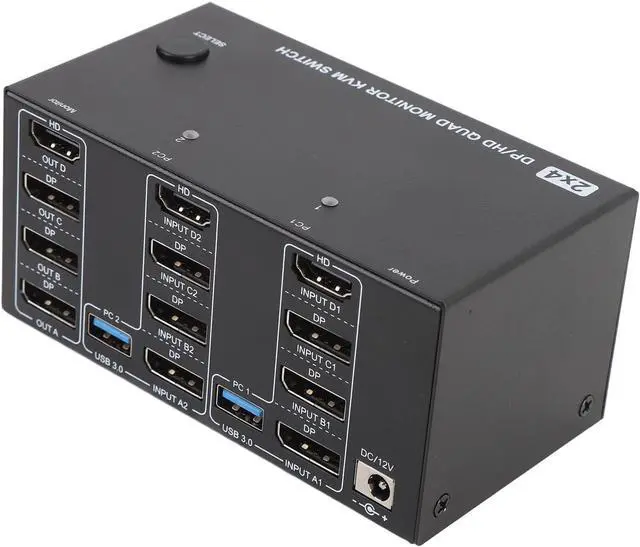 Alt view image 4 of 7 - KVM Switch, 4 Monitors 2 Computers DisplayPort 8K 60Hz 4K 144Hz, with 4 USB 3.0 Ports, for OS X Unix (US Plug)