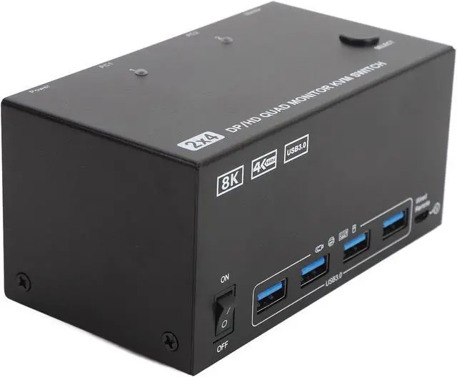 Alt view image 5 of 7 - KVM Switch, 4 Monitors 2 Computers DisplayPort 8K 60Hz 4K 144Hz, with 4 USB 3.0 Ports, for OS X Unix (US Plug)