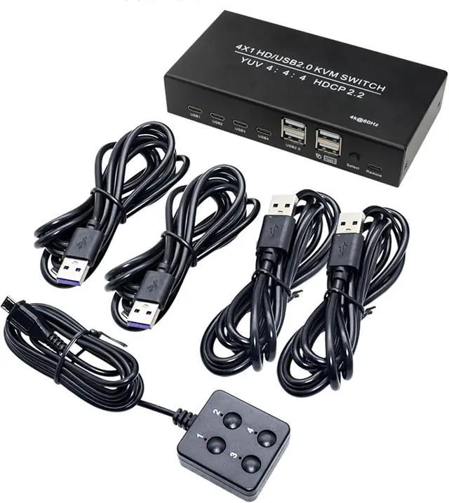Alt view image 6 of 7 - 4K KVM Switch, 4 Port USB HD Multimedia Switcher Support 4K@60Hz HDR HDCP2.2 3D, with IR Remote Control, for PC Laptop
