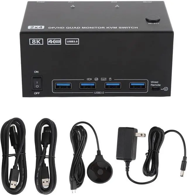 Alt view image 6 of 7 - KVM Switch, 4 Monitors 2 Computers DisplayPort 8K 60Hz 4K 144Hz, with 4 USB 3.0 Ports, for OS X Unix (US Plug)