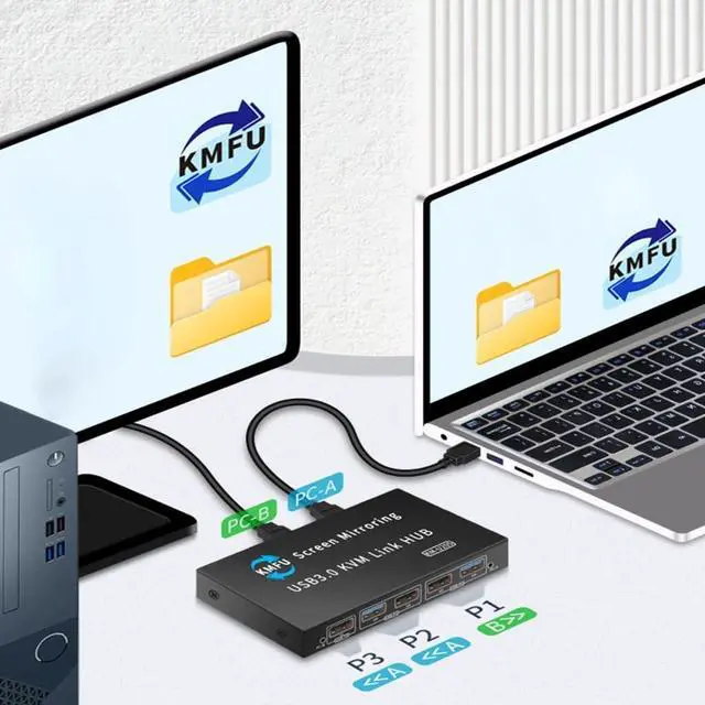 Alt view image 3 of 7 - USB3.0 KVM Switching for 2 Computers Metal Keyboards Mouse Sharing Device with Fast Data