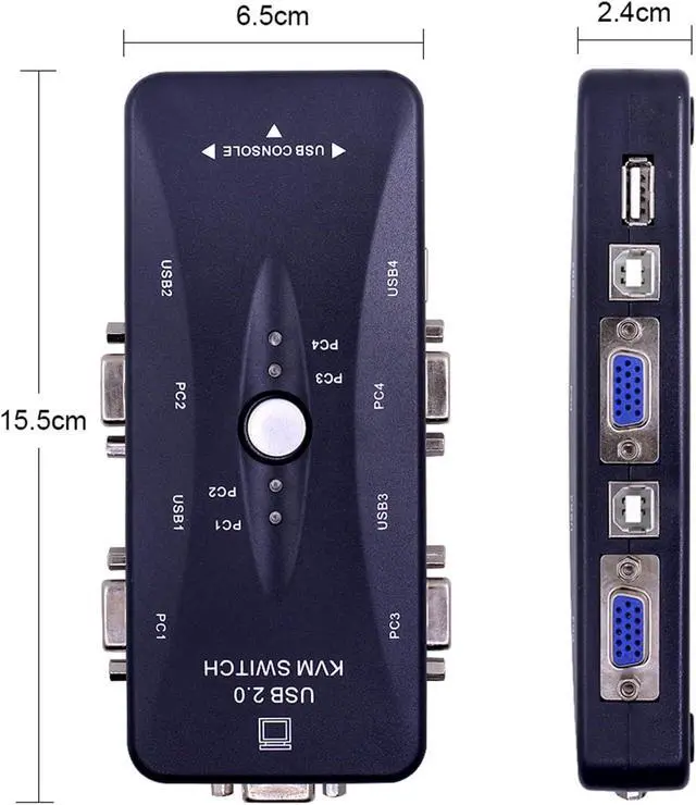 Alt view image 2 of 6 - 30pcs 4 Port USB 2.0 KVM VGA/SVGA Switch Switcher Manually for Keyboard Mouse Monitor Adapter 4 Computers Use 1 Monitor