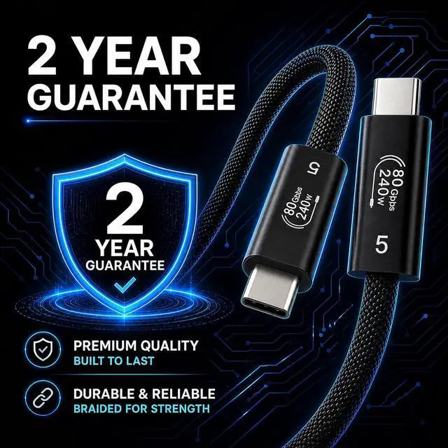 Alt view image 7 of 7 - 80Gbps USB4 Cable for Thunderbolt 5, 9.8FT USB C to USB C Braided Cable, 240W PD3.1 Fast Charging, Up to 120Gbps Bandwidth, 16K/8K Display, Compatible with Thunderbolt 4/3, MacBook, SSD, Monitor, eGPU