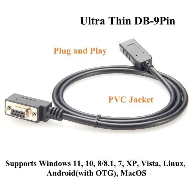 Alt view image 4 of 7 - Right Angle Low Profile DB9 Female to USB 2.0 Serial Adapter Cable with FTDI FT232RNL Chip USB to RS232 COM Port Converter Ultra Thin DB9 for Windows XP/7/8/10/11/Vista Linux (4Pin Up, 1M/3.28FT)