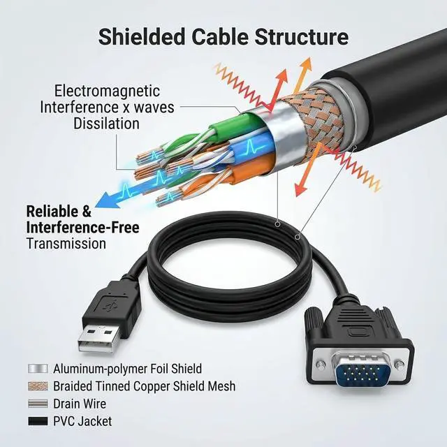 Alt view image 2 of 4 - USB to VGA 15-Pin Male Cable for Peugeot Diagnostic, 1.8m PC Link