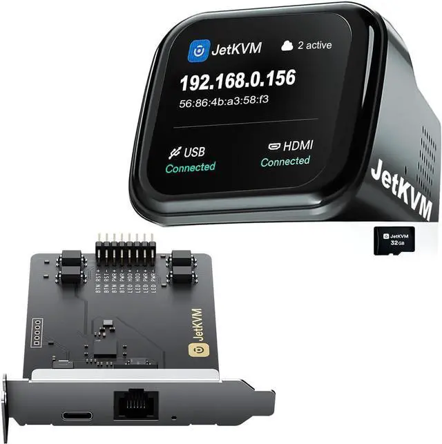 Main image of JetKVM and ATX Power Control Bundle Remote Power On/Off/Reboot via Jet KVM Over IP, Low Latency BIOS Access Open Source for Windows/Mac/Linux/Raspberry Pi Server Offices Data Center