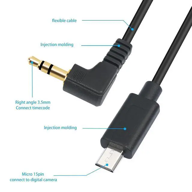 Alt view image 3 of 6 - 2Pack 1FT USB Micro 15pin to Right Angle 3.5mm timecode Cable;Camera timecode Cable for Sony FX3 FX-30 A7M3 A7M4 A7S2 A7S3