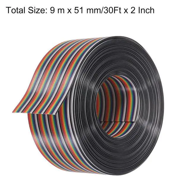 Alt view image 2 of 5 - MECCANIXITY 1 Pcs 40 Pin Flat Rainbow Ribbon Cable 30 Ft 1.27mm Pitch Breadboard Jumper Wires for Electronic Projects