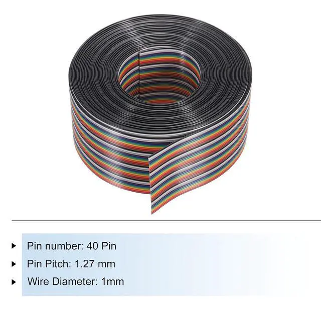 Alt view image 3 of 5 - MECCANIXITY 1 Pcs 40 Pin Flat Rainbow Ribbon Cable 30 Ft 1.27mm Pitch Breadboard Jumper Wires for Electronic Projects