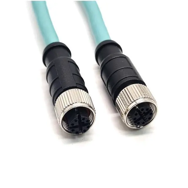 Alt view image 2 of 7 - M12 8 Pin X-Code Female to Female High Flex Cat7 Industrial Ethernet PVC Cable 1M
