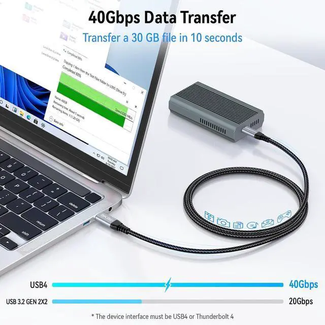 Alt view image 3 of 7 - USB 4 for Thunderbolt 4 iPad Pro 240W Charging Cable 3.3FT 2-Pack, 40Gbps Data Transfer 8K Video, Compatible with iPad Pro 12.9/11inch, MacBook Pro/Air, iPhone 15 Pro Max, Mac Studio M1 Max