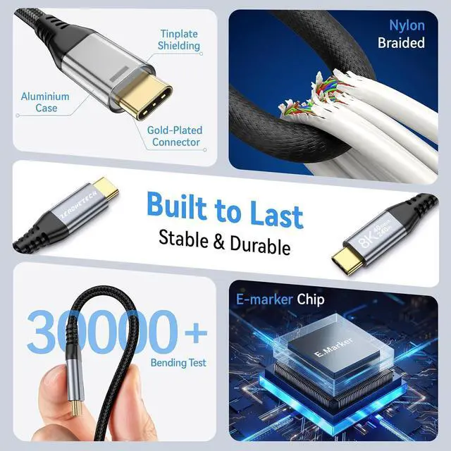 Alt view image 5 of 7 - USB 4 for Thunderbolt 4 iPad Pro 240W Charging Cable 3.3FT 2-Pack, 40Gbps Data Transfer 8K Video, Compatible with iPad Pro 12.9/11inch, MacBook Pro/Air, iPhone 15 Pro Max, Mac Studio M1 Max