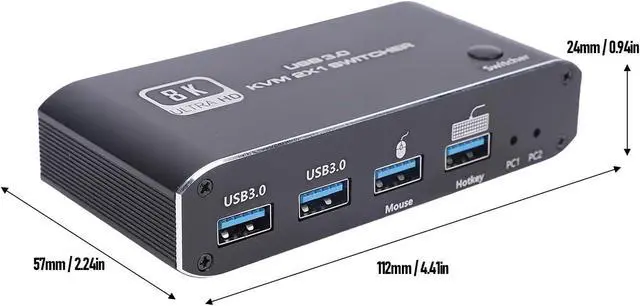 Alt view image 2 of 7 - 8K@60Hz Displayport Kvm Switcher, 1 Monitors 2 Computers USB 3.0 Kvm Switches Display Port for Two Computers Share External Drives for Gaming Office Home