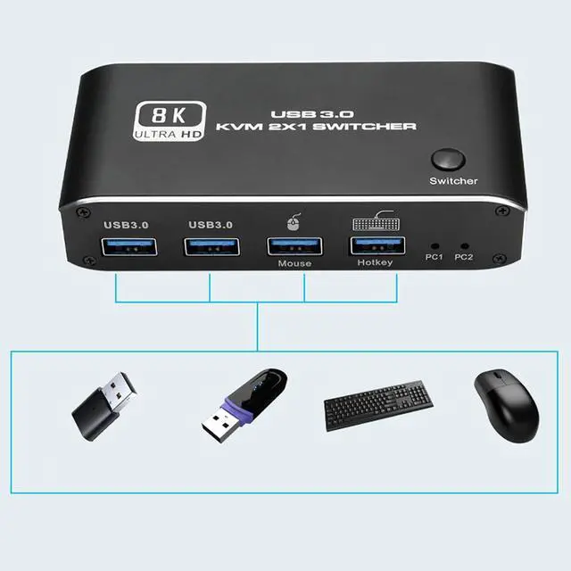 Alt view image 5 of 7 - 8K@60Hz Displayport Kvm Switcher, 1 Monitors 2 Computers USB 3.0 Kvm Switches Display Port for Two Computers Share External Drives for Gaming Office Home