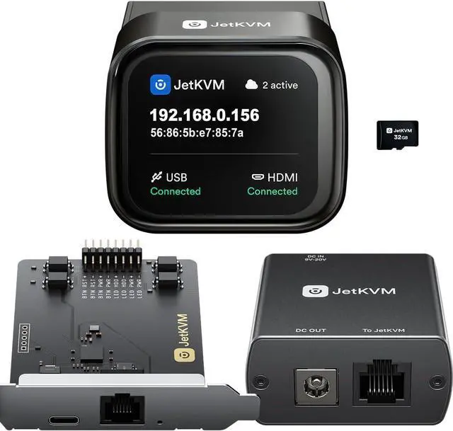 Main image of SZ JetKVM Over IP with ATX & DC Power Control, Jet KVM Full Remote BIOS Level Access & Power Management Low Latency Open Source for Any PC NAS Server Mini PC