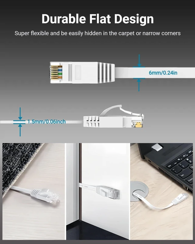 Alt view image 3 of 7 - HUGIN Cat 6 Ethernet Cable, 15FT 10 Pack White, Flat High Speed 1000Mbp/s Network Cables with Durable RJ45 Gold-Plated Connectors, Outdoor&Indoor, for Router, Modem, PS4/5(15FT 10pack White)
