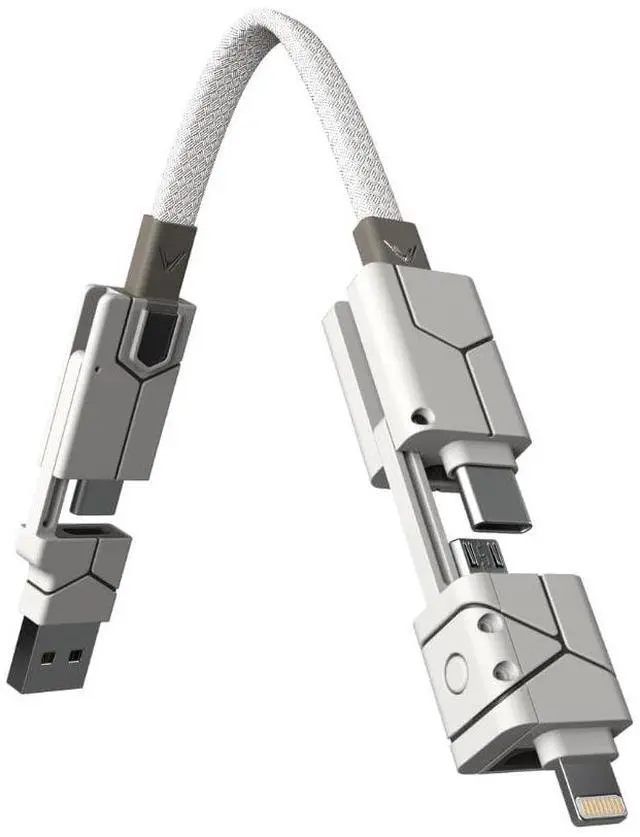 Main image of Futurizta Tech® Zeus-X Go 6 in 1 Keychain Universal Cable 240W 5Gbps USB3.0 USB-C, Lightning, Micro-USB, USB-A Fastest Keychain Cable Zinc Alloy Ultra Durable (Mecha White)