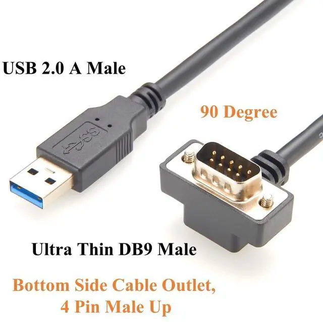 Alt view image 2 of 7 - 90 Degree Low Profile USB 2.0 to DB9 RS232 Serial Converter Cable with FTDI FT232RNL Slim Compact DB9 Male to USB Male COM Port Connector for Windows XP/7/8/10/11/Vista Linux (4Pin Up, 1M/3.28FT)