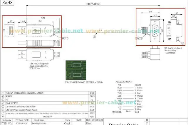 Alt view image 7 of 7 - 90 Degree Low Profile USB 2.0 to DB9 RS232 Serial Converter Cable with FTDI FT232RNL Slim Compact DB9 Male to USB Male COM Port Connector for Windows XP/7/8/10/11/Vista Linux (4Pin Up, 1M/3.28FT)