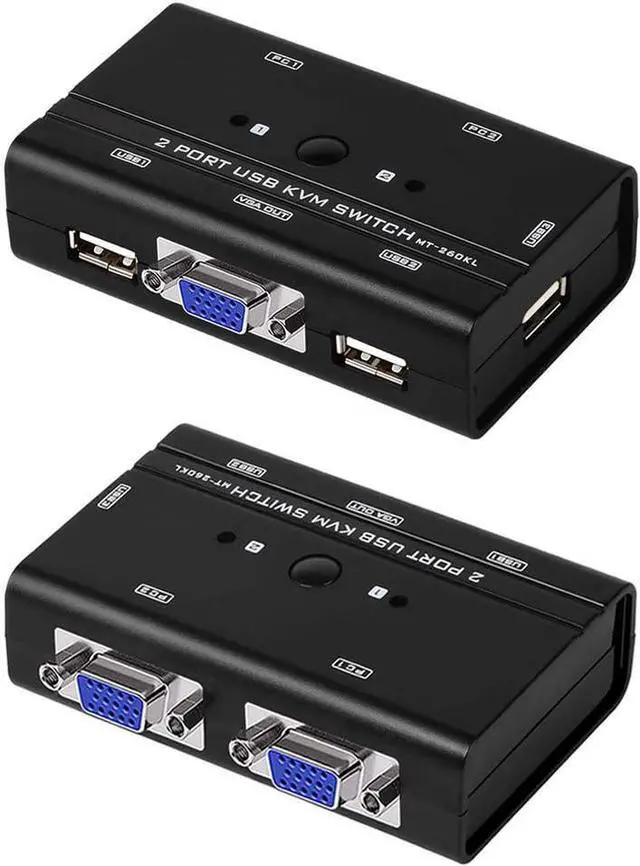 Main image of USB VGA KVM Switch with Cables, 2 Computers 1 Monitor Switch, 2 Port USB VGA KVM Switch Box 2 Computers Sharing 1 Monitor and 3 USB Devices, Keyboard, Mouse, Scanner, Printer