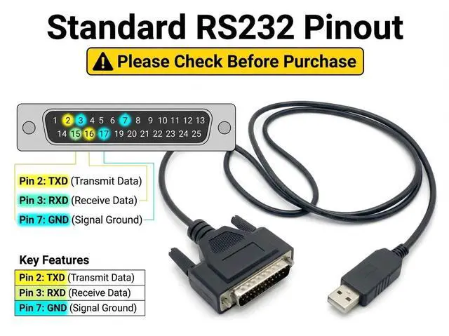 Alt view image 6 of 7 - USB to DB25 Male RS232 Serial Cable, 2m/6ft for CNC Fanuc Machine & PLC Data Communication