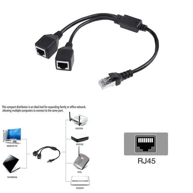 Alt view image 3 of 6 - Rj45 Male to 2 Female Converter Adapter Ethernet LAN Network Connector Extension Splitter Cable for Pc Tv