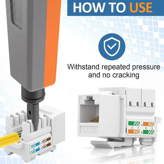 Alt view image 3 of 6 - Hoteam 125 Pcs Cat6 Keystone Jacks, Rj45 Ethernet Modular Coupler Punch Down Insert, 90-Degree UTP Connector for Wall Plate, Panel and Surface Mount Box (White)