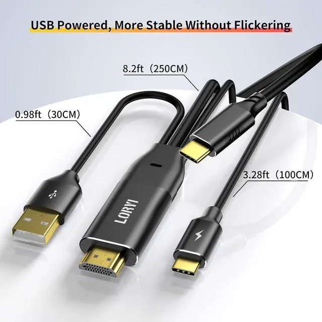 Alt view image 7 of 7 - HDMI to Type-C Cable Black,4K@60Hz, 8.2ft, USB-C Powered, HDMI to USB Type-C, for Xreal Nreal Air, Mobile Monitors, XREAL Beam, Touch Functionality,Switch, Steam Deck,PS5Studio Display