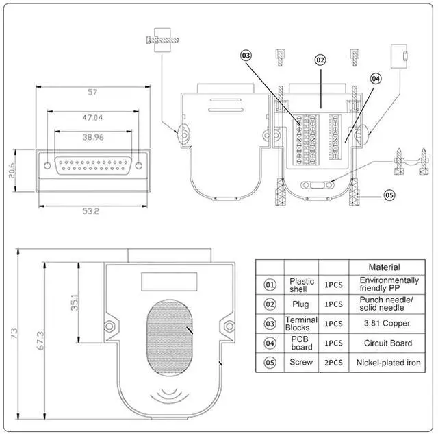 Alt view image 5 of 7 - Soldering-Free DB25 Breakout Connector Industrial Male Female D-SUB 25PIN Plug Adapter DB 25 Weld-Free Serial Parallel Port(PF)