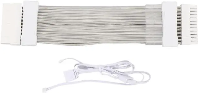 Main image of KUNSR 25cm GPU Power Supply Cable 24PIN to 5V 3PIN ARGB Synchronized ARGB PSU Extension Cable Sleeved Cable(White)